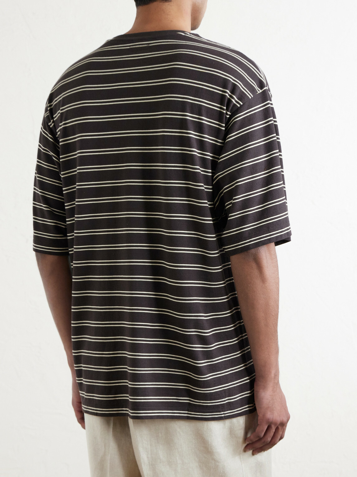 Kaptain Sunshine - Striped Cotton-Jersey T-Shirt - Brown