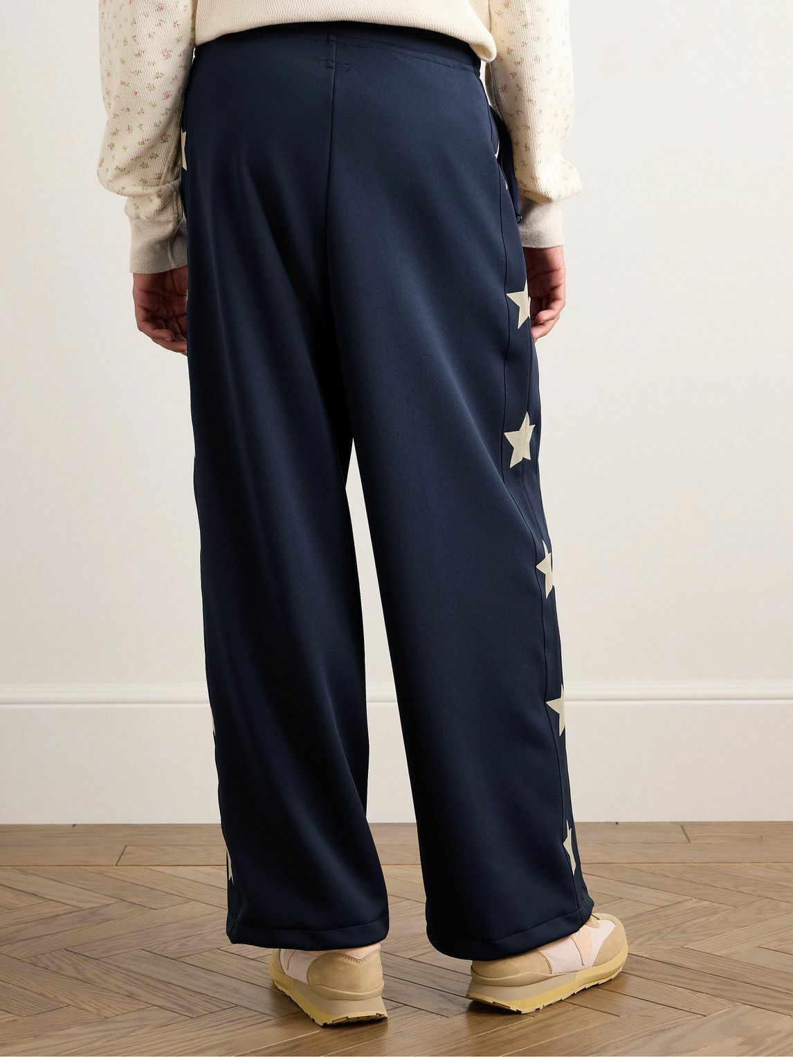 KAPITAL - Wide-Leg Pleated Logo-Appliquéd Tech-Jersey Jacquard Track Pants - Blue