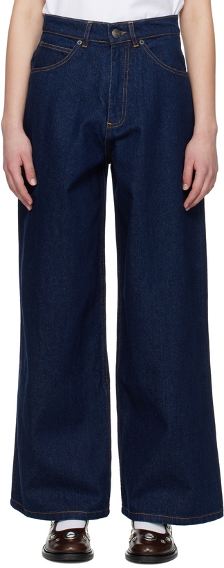 Photo: Charles Jeffrey LOVERBOY Navy Knit Patch Wide Leg Jeans