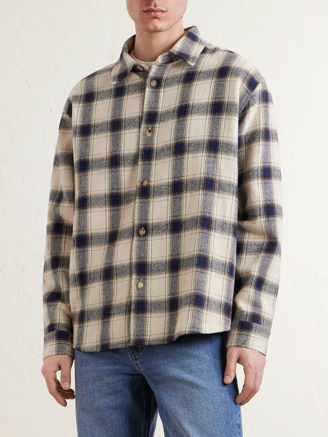 FRAME - Checked Cotton-Blend Flannel Overshirt - Neutrals