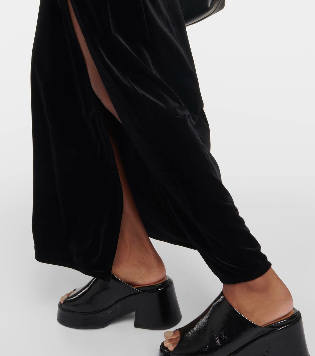 Ganni Bow-detail velvet jersey maxi skirt GANNI