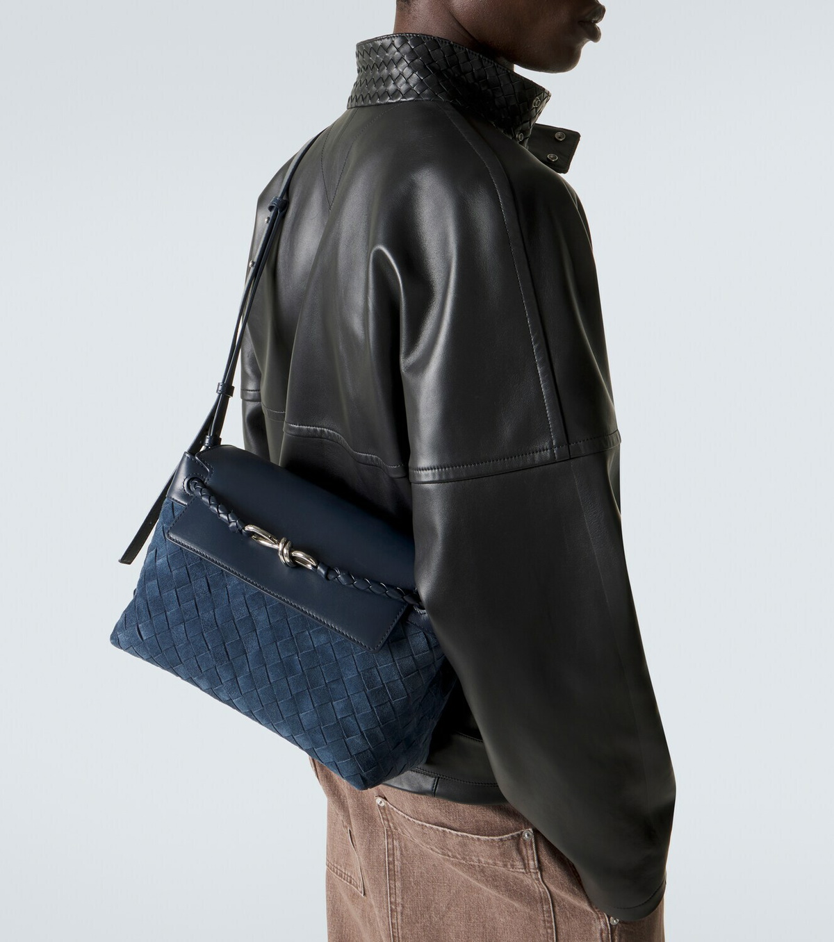 Bottega Veneta Andiamo Intrecciato Small suede messenger bag