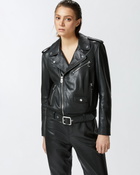 Pinko Soft Nappa Leather Biker Jacket Limo Black