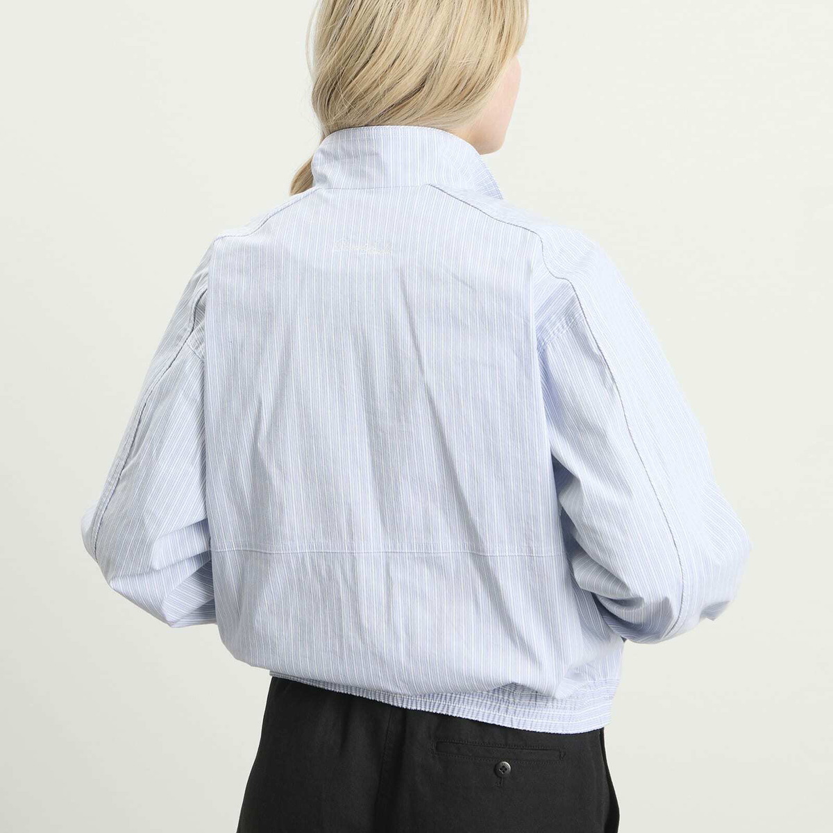 DUNST Women's Light Harrington Jacket in Soft Blue Stripe