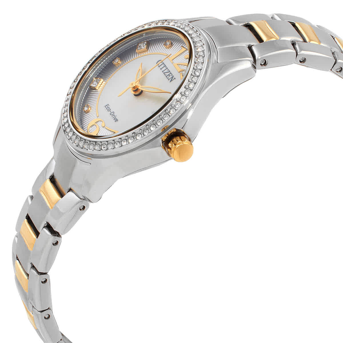 Citizen Crystal Eco-Drive Silver Dial Two-Tone Ladies Watch FE1146-71A