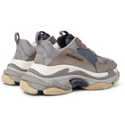 Balenciaga - Triple S Mesh, Nubuck and Leather Sneakers - Men - Gray