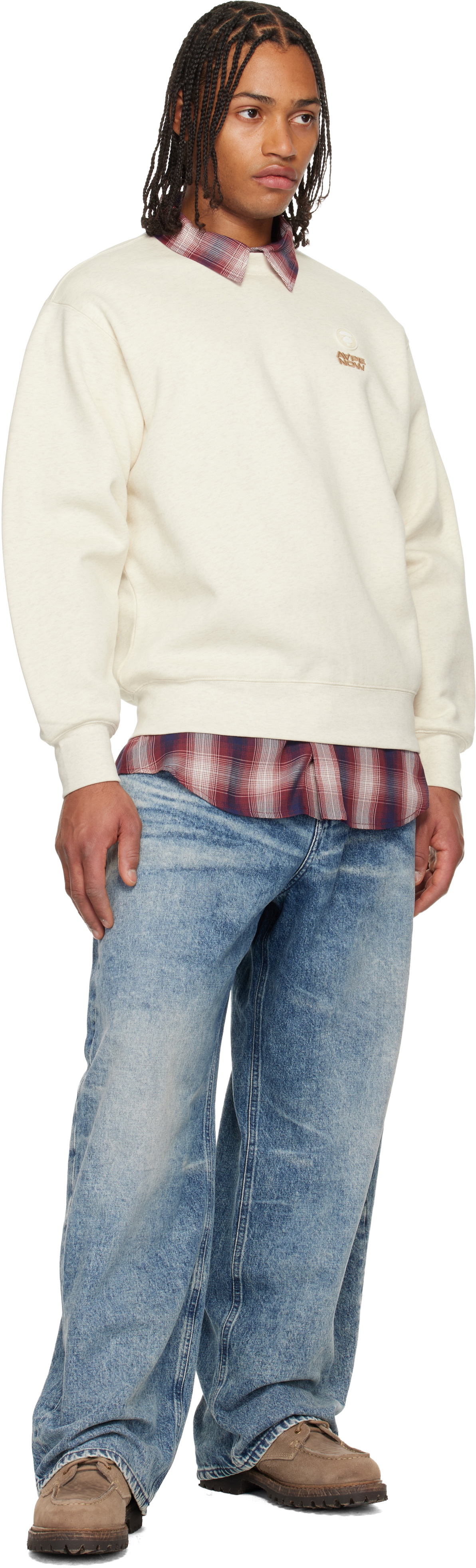 AAPE by A Bathing Ape Beige 'AAPENOW' Moonface Crew Neck Sweatshirt
