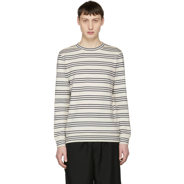 Photo: A.P.C. White and Navy Long Sleeve Striped Peter T-Shirt