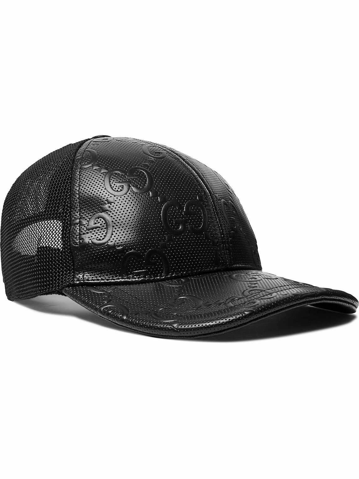 Gucci Jumbo gg Leather & Mesh Baseball Cap in Black for Men