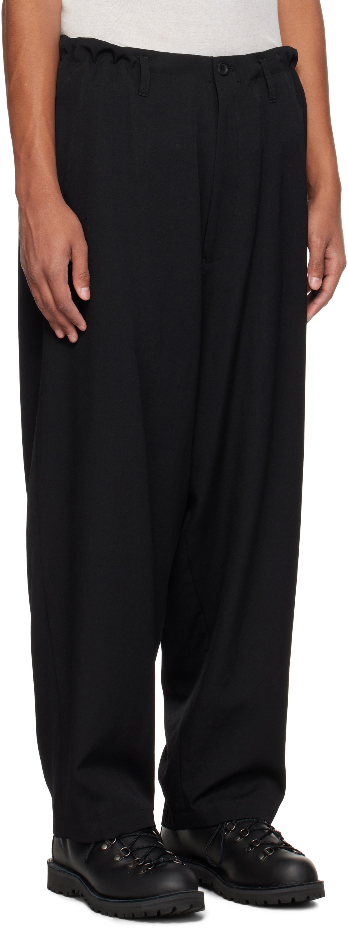 YOHJI YAMAMOTO Black Wool Gabardine Side Tuck Trousers Yohji Yamamoto