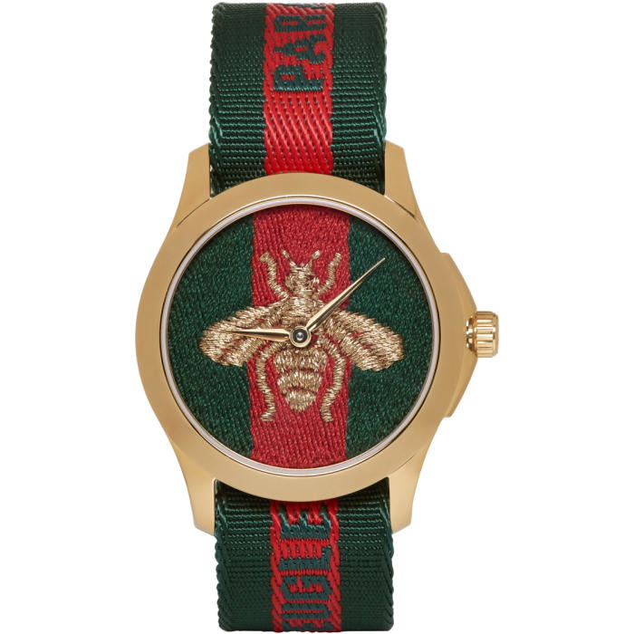 Photo: Gucci Gold and Green LAveugle Par Amour Bee Watch