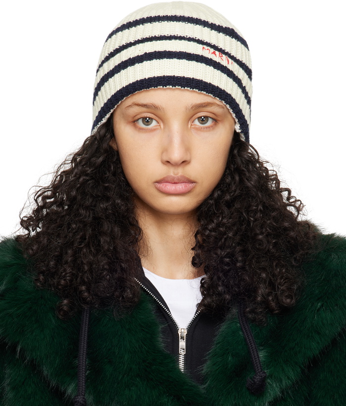 Photo: Marni Off-White & Navy Ribbed Wool Beanie