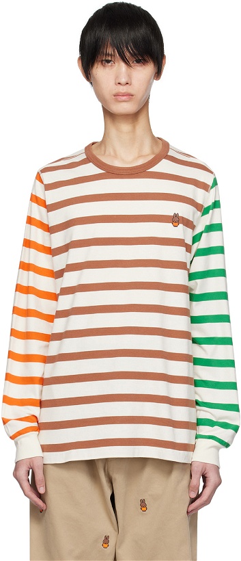 Photo: Pop Trading Company Off-White Striped Long Sleeve T-Shirt