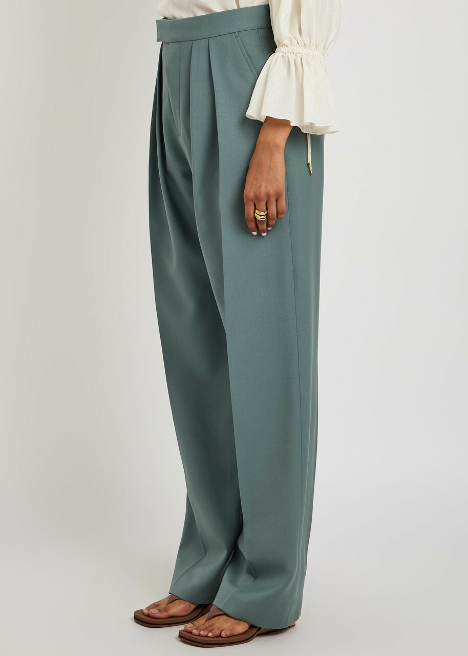 Chloe Pleated Straight-leg Wool Trousers Grey