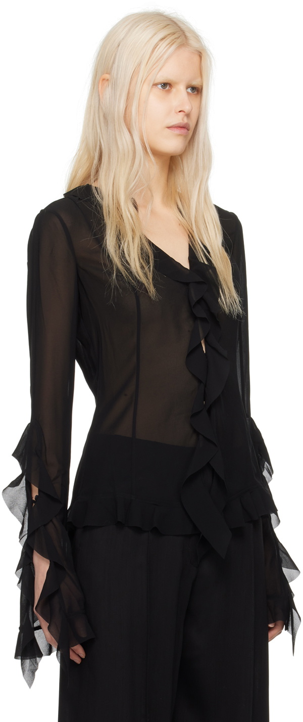 Acne Studios mesh-panelling transparent blouse - Black