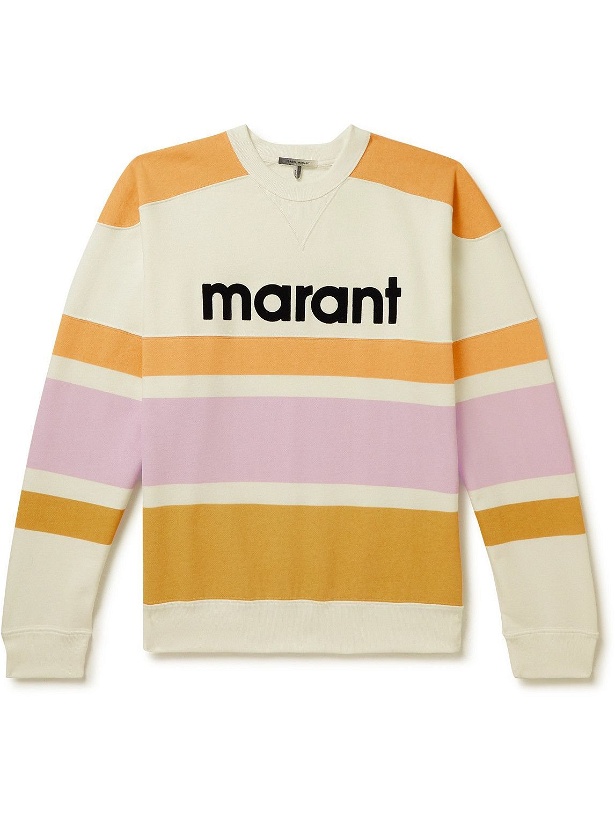 Photo: Isabel Marant - Meyoan Logo-Flocked Striped Cotton-Blend Jersey Sweatshirt - Neutrals
