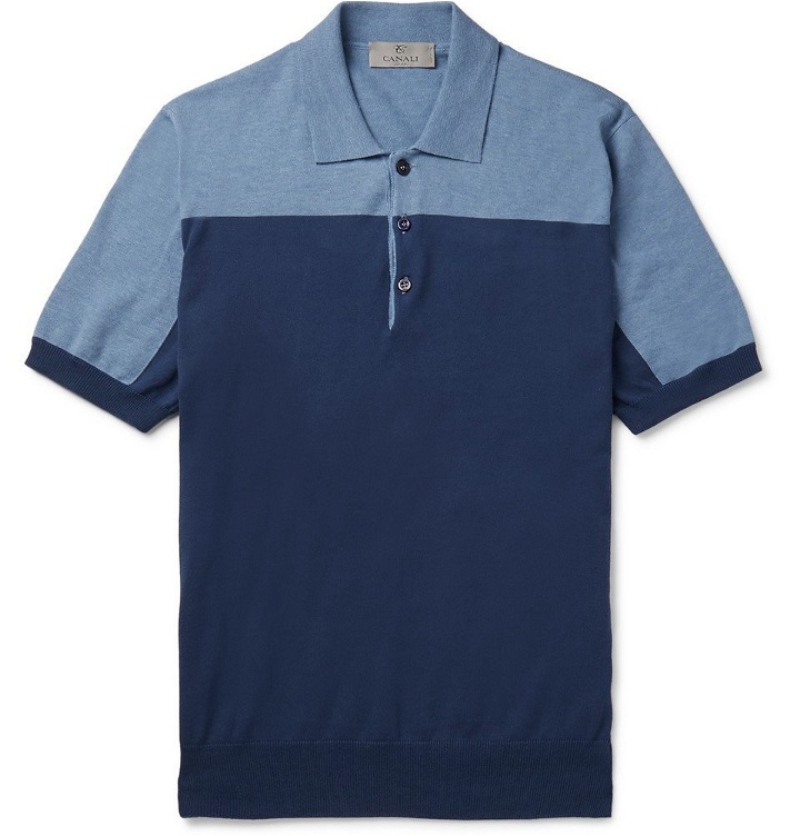 Photo: Canali - Slim-Fit Colour-Block Cotton Polo Shirt - Men - Blue