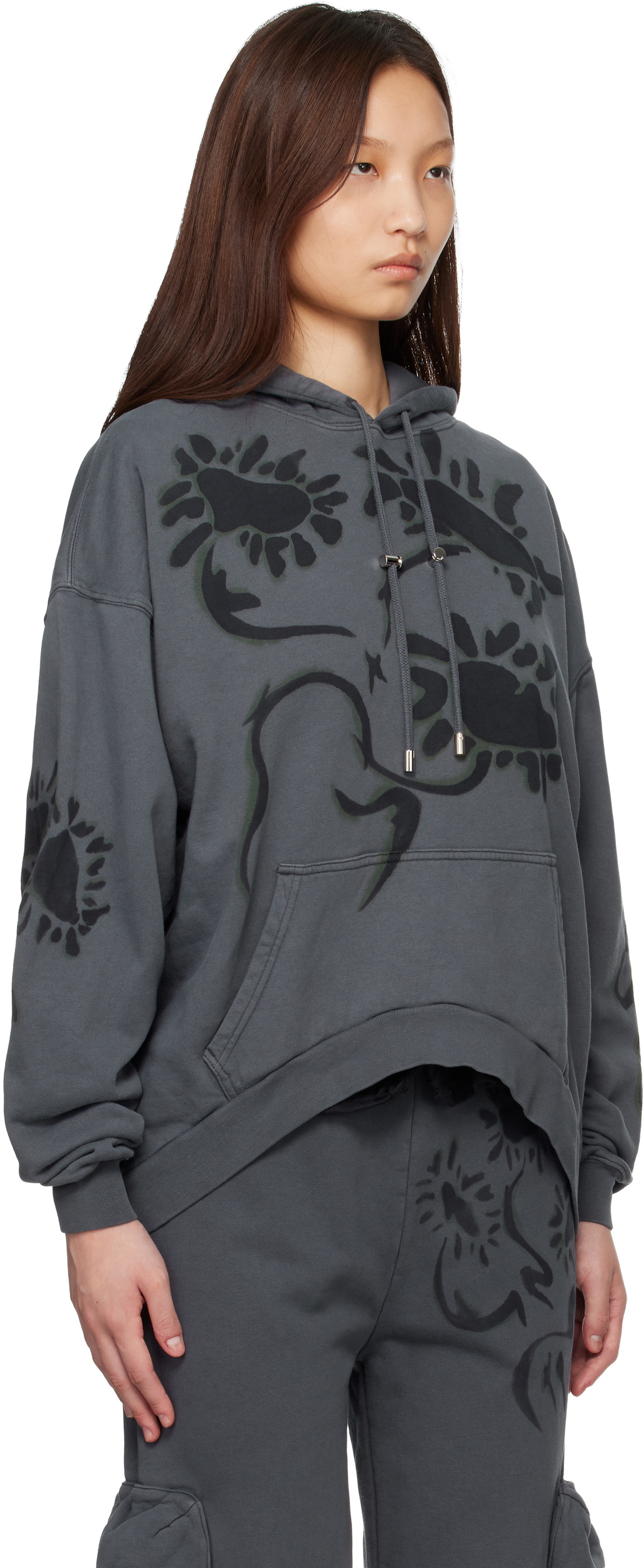 Collina Strada Gray 'Charcoal Daisies' Round Hem Hoodie