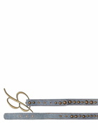 BLUMARINE - Stud Embellished Denim Logo Belt