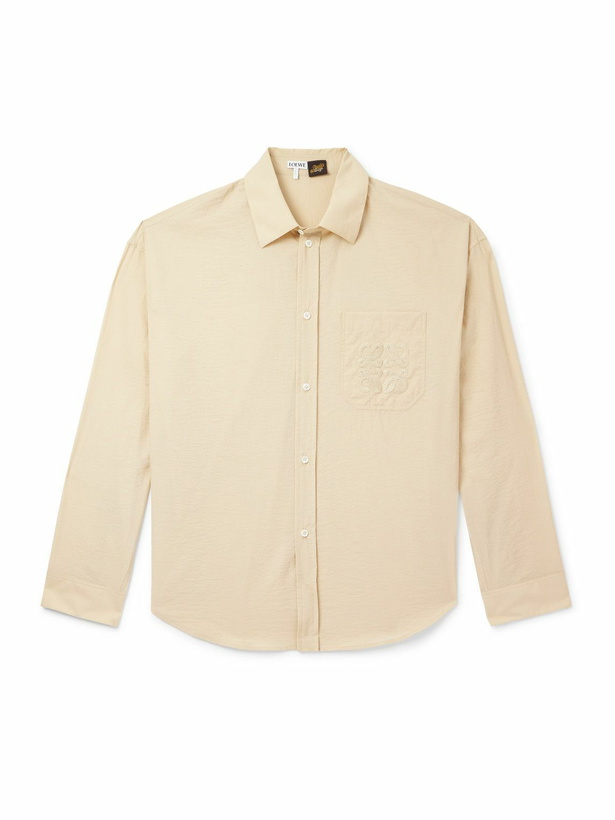 Photo: LOEWE - Paula's Ibiza Logo-Embroidered Crinkled Cotton-Blend Shirt - Neutrals