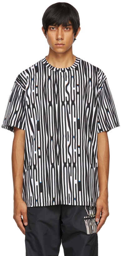 Photo: Moschino Black & White Warped Glitch Logo T-Shirt