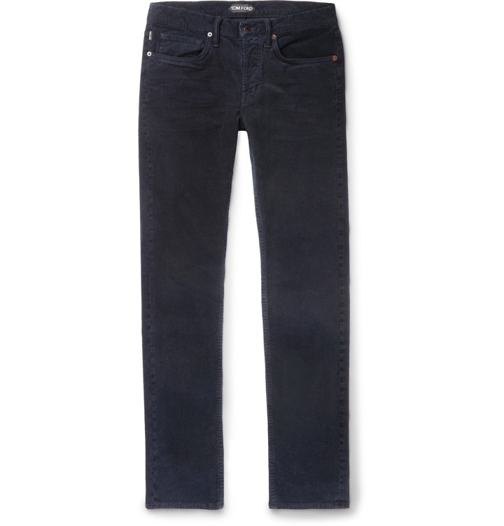 Photo: TOM FORD - Slim-Fit Cotton-Blend Corduroy Trousers - Blue