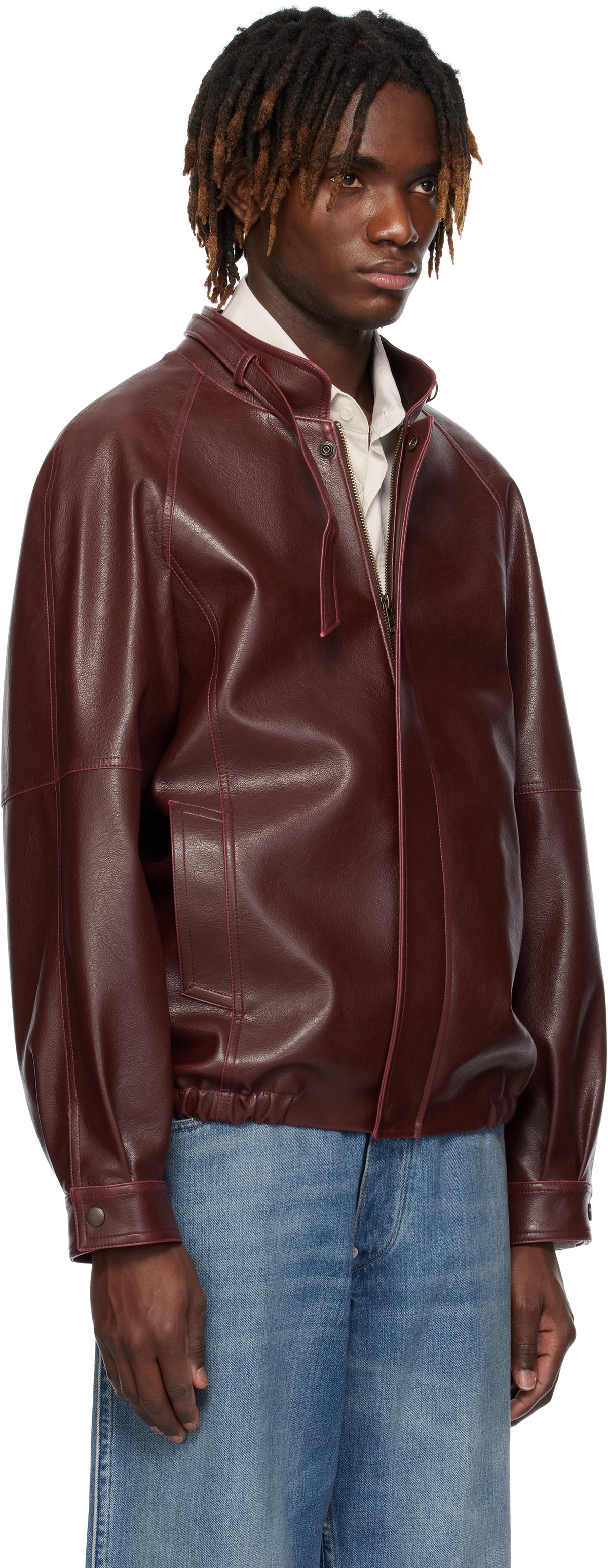 MM6 Maison Margiela Burgundy Sports Faux-Leather Jacket MM6 Maison