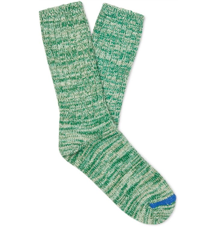 Photo: Thunders Love - Ribbed Mélange Recycled Cotton-Blend Socks - Green