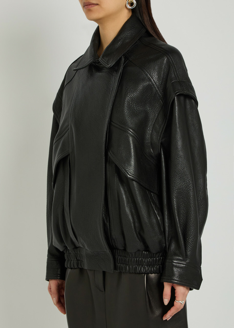 Nour Hammour Micah Grained Leather Jacket Black