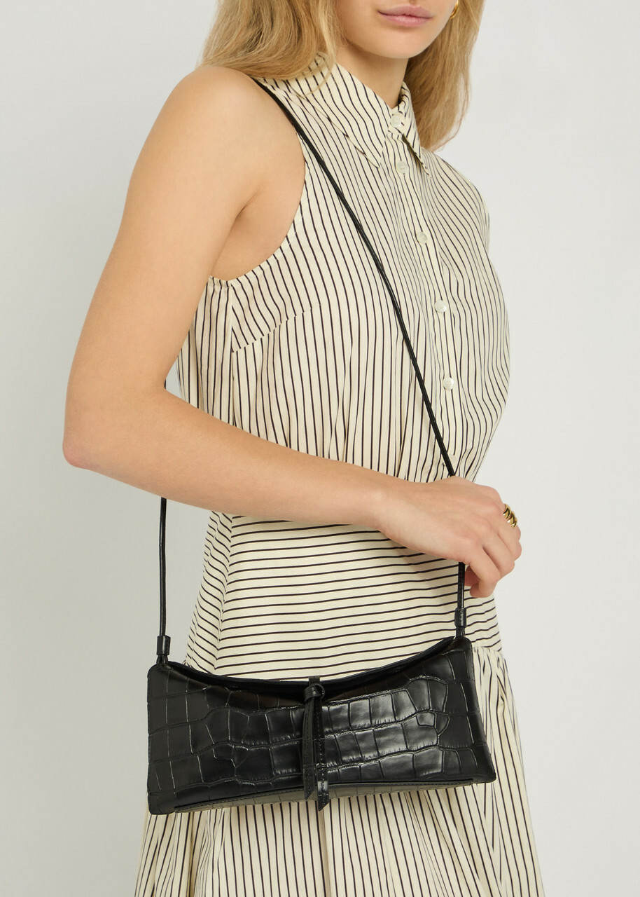 Staud Eve Crocodile-effect Leather Clutch - Black - One Size