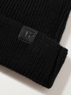 TOM FORD - Leather-Trimmed Ribbed Cashmere Beanie - Black