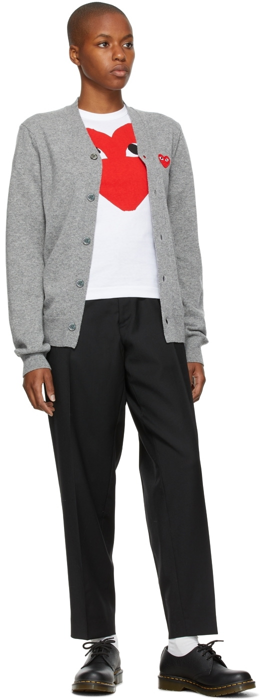 COMME des GARÇONS PLAY Grey Asymmetric Double Heart Patch Cardigan