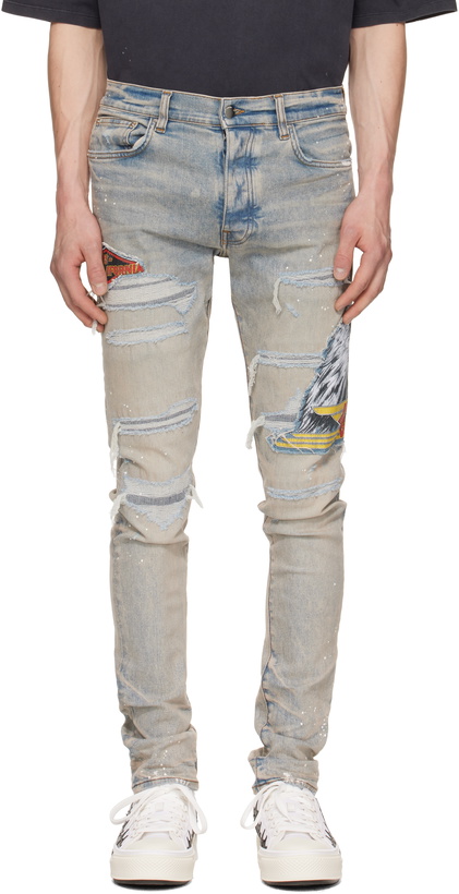 Photo: AMIRI Blue MA Cement Thrasher Skinny Jeans