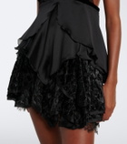Roberto Cavalli Lace-trimmed ruffled silk minidress