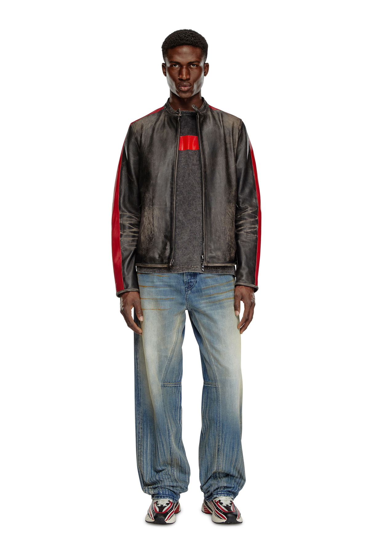 Diesel Leather jacket with contrasting stripes - Leather jackets