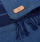 Il Bussetto - Fringed Indigo-Dyed Striped Slub Cotton Scarf - Blue