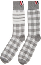 Thom Browne Grey & White Gingham Jacquard 4-Bar Socks