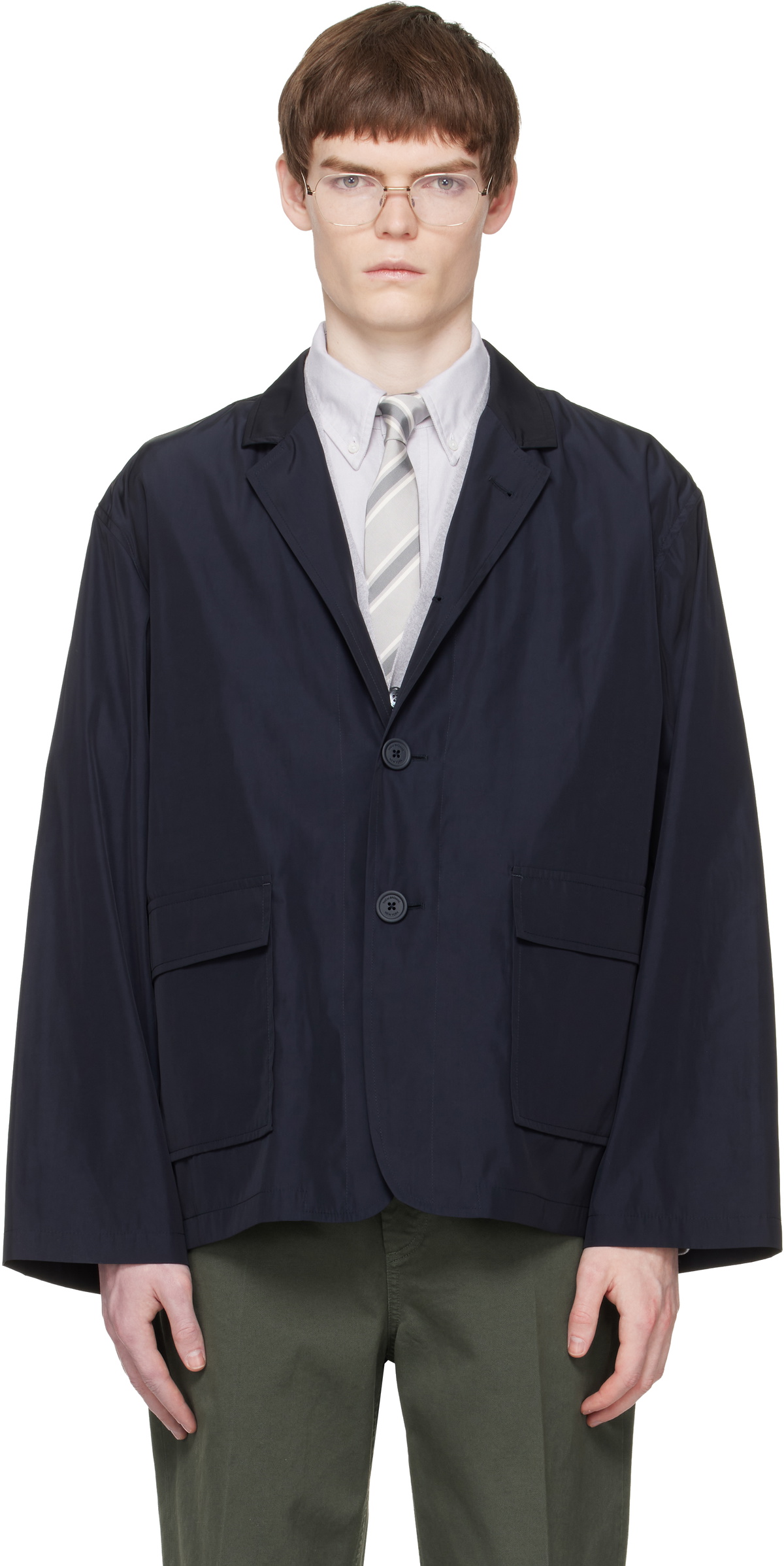 Thom Browne Navy Packable Flap Pocket Blazer