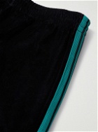 Needles - Webbing-Trimmed Logo-Embroidered Cotton-Blend Velour Track Pants - Black