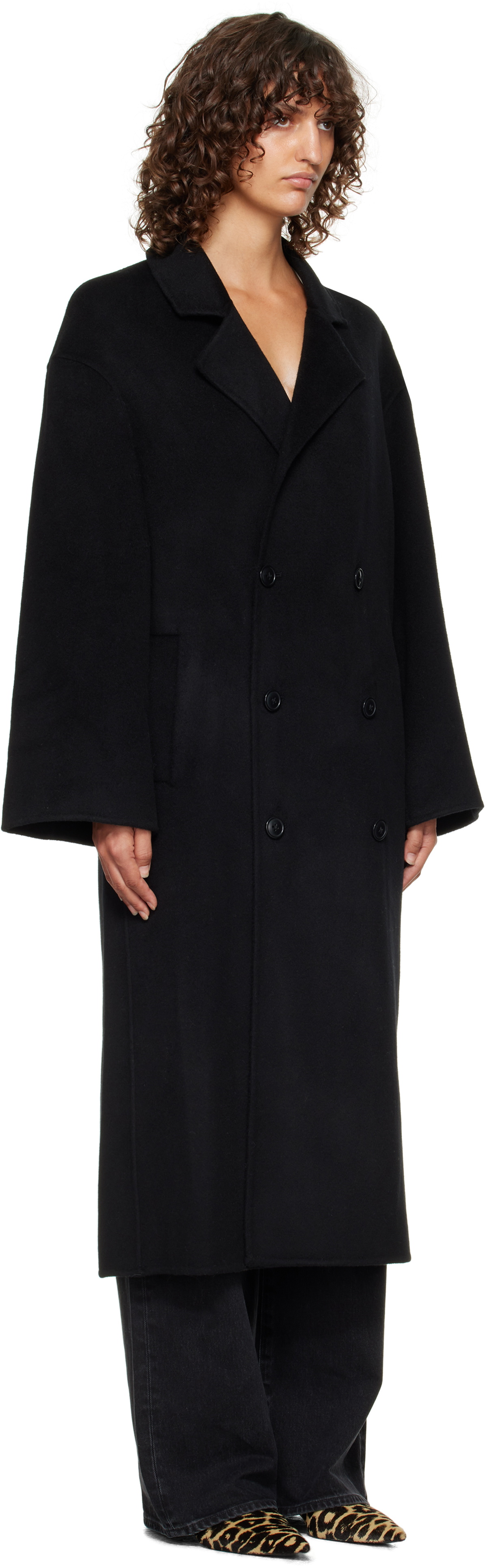 Loulou de Saison Black Borneo LDS Wool Drap Coat