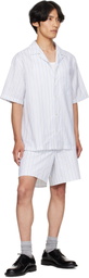 McQueen White & Blue Skull Stripe Shorts