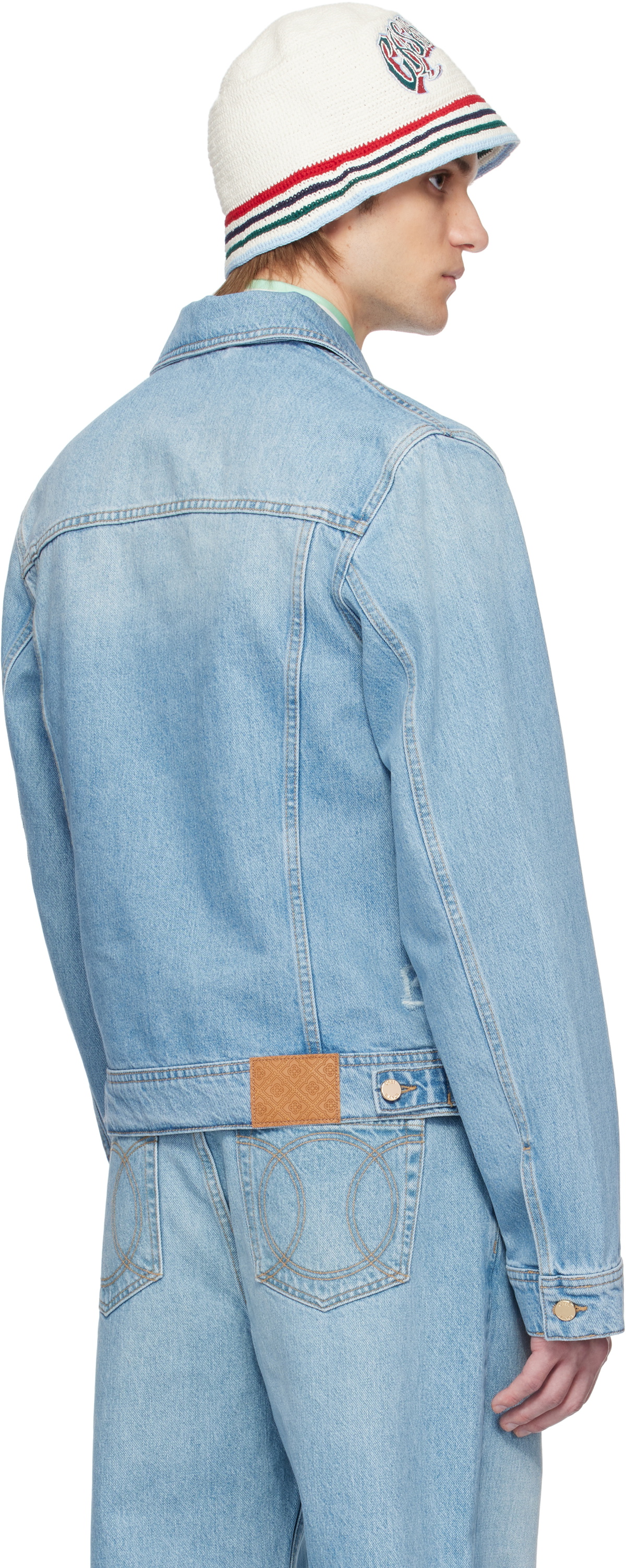 Casablanca Blue Graffiti Distressed Denim Jacket