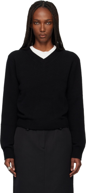 Photo: TONYWACK Black Cropped V-Neck Wool Sweater