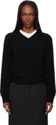 TONYWACK Black Cropped V-Neck Wool Sweater