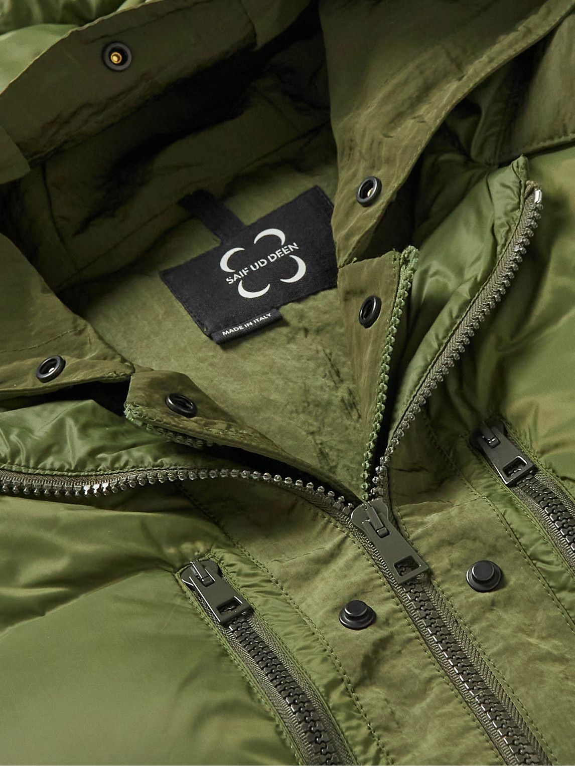 SAIF UD DEEN - Crinkled-Canvas Parka with Detachable Shell Gilet - Green