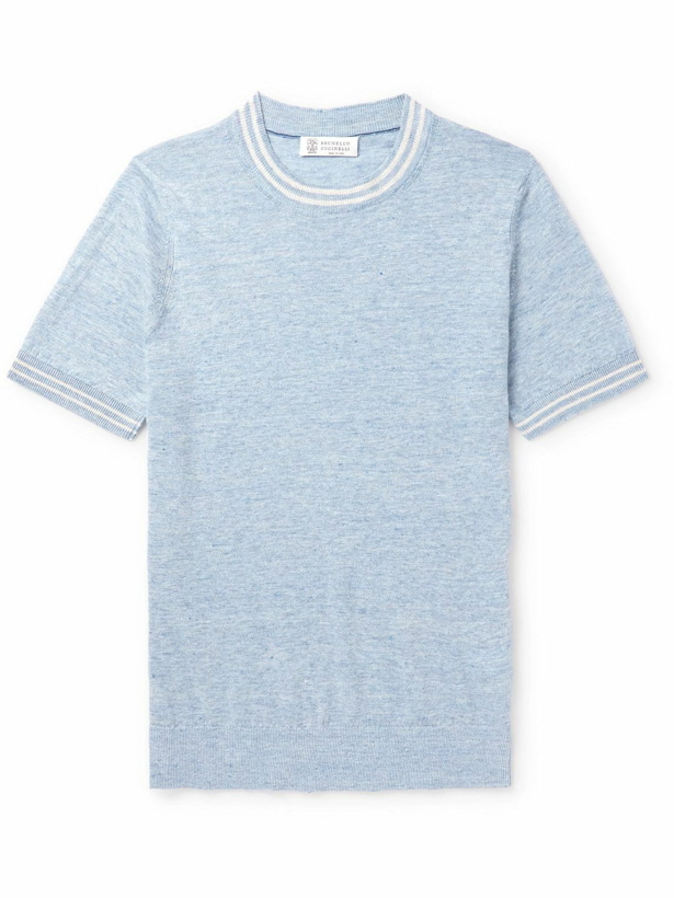 Photo: Brunello Cucinelli - Linen and Cotton-Blend T-Shirt - Blue