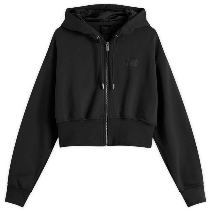 Photo: Air Jordan Women's Flight Fleece Crop Hoodie in Black/Smoke Grey