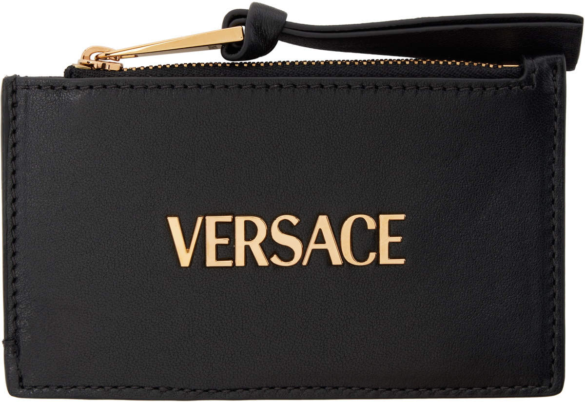 Versace Black 'Versace' Tag Zip Card Holder