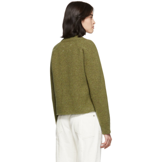 Maison Margiela Green Destroyed V-Neck Sweater Maison Margiela