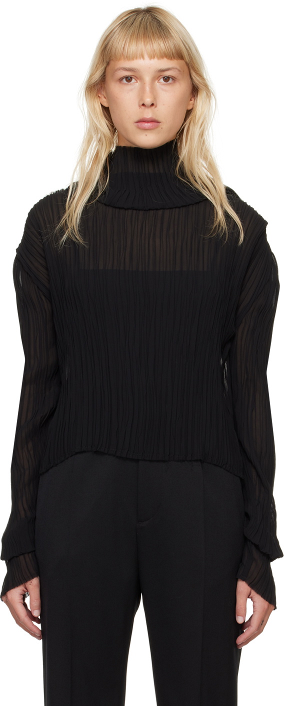 MM6 Maison Margiela Black Pleated Turtleneck MM6 Maison Margiela